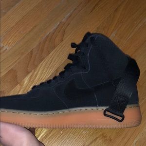 Nike AF1 high top, black suede with gum sole